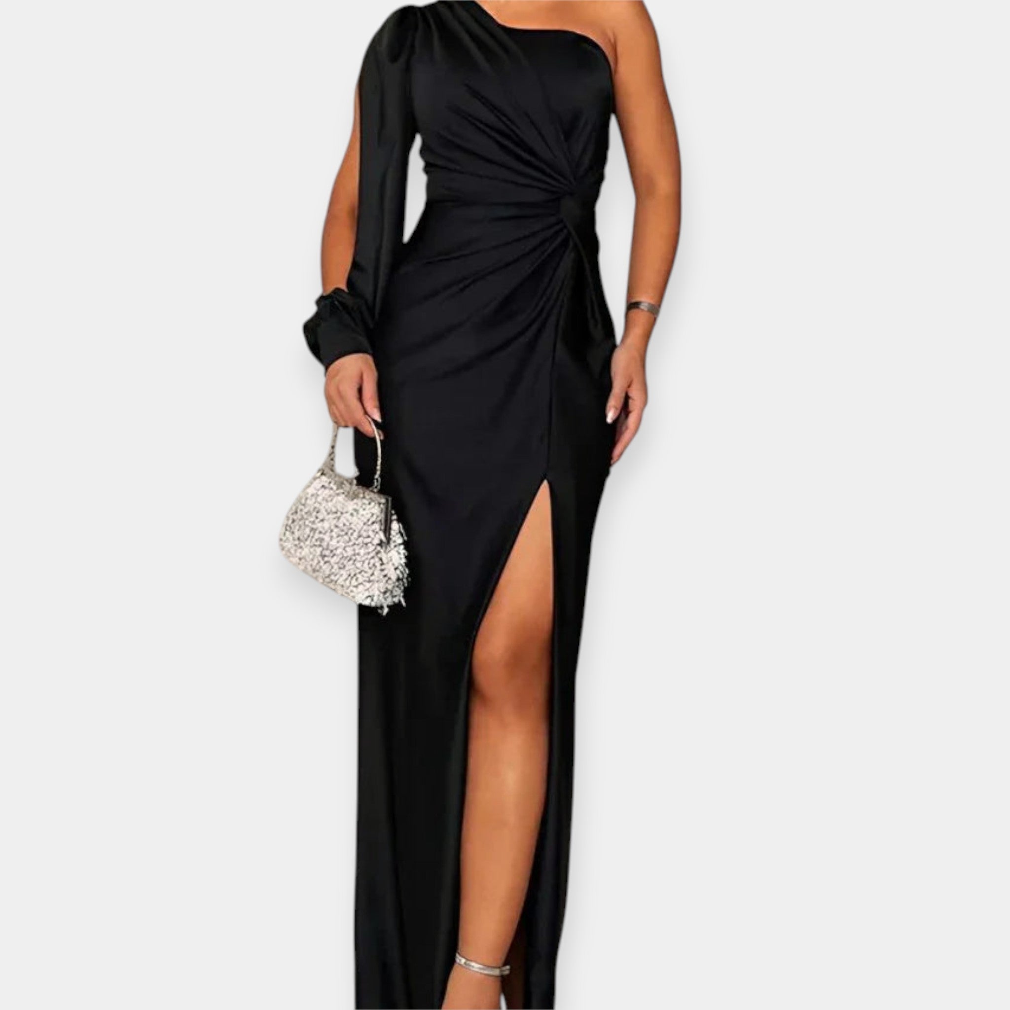 Vestido Maxi con Un Hombro y Abertura