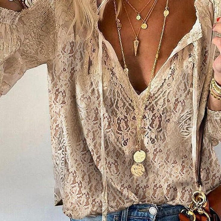 Serelia | Blusa para mujer con encaje y escote en V de estilo bohemio