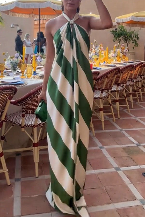 Zarelle | Vestido Maxi Fluido Sin Espalda con Rayas