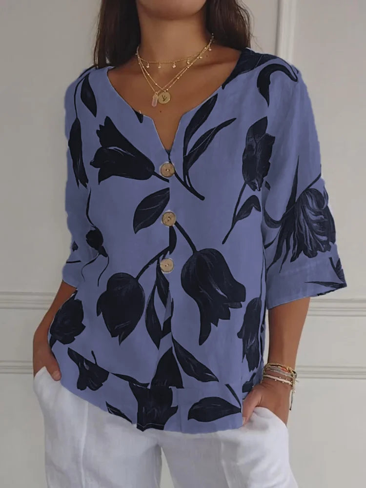 Denisa™ - Top de túnica estampado con escote en V