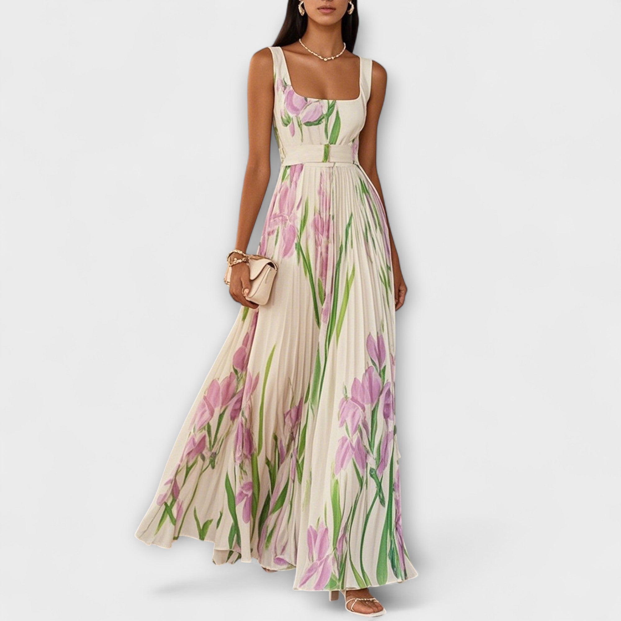 Ropa Maxi Chifón Floral Plisada