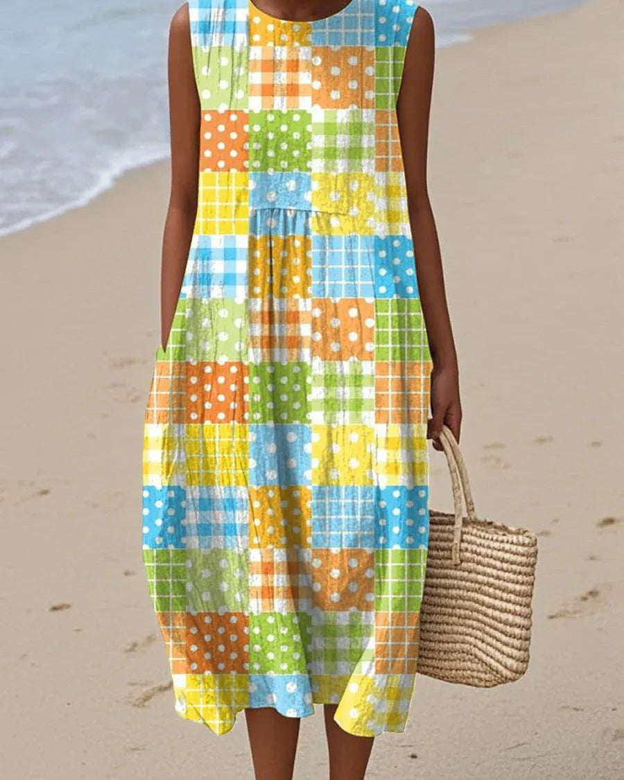 Dottie | Vestido Midi Patchwork Colorido