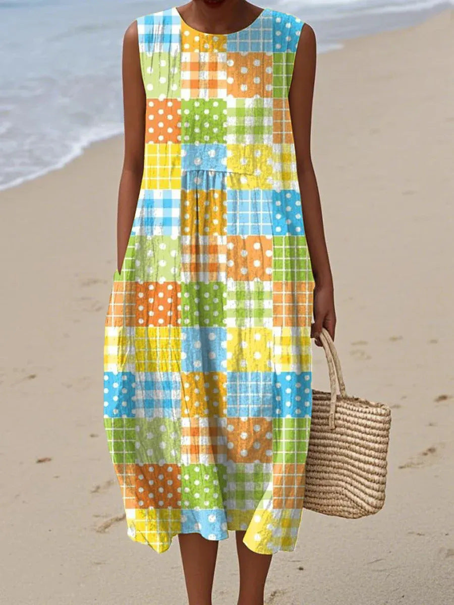 Dottie | Vestido Midi Patchwork Colorido