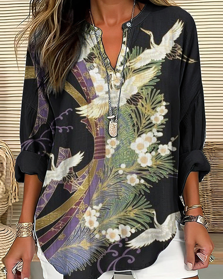 Narissa | Blusa Elegante con Estampado de Vuelo