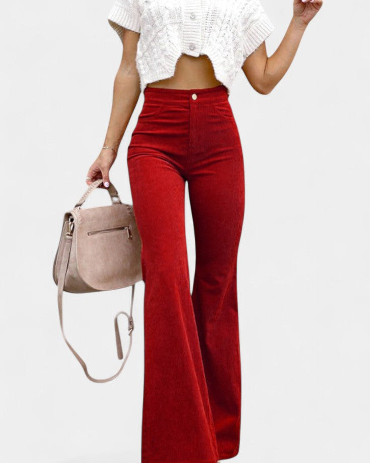 Kiara | Pantalones de Terciopelo de Pierna Ancha de Cintura Alta