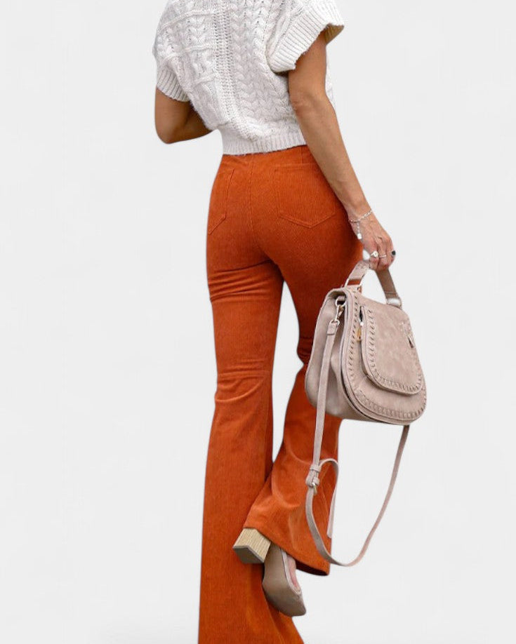 Kiara Pantalones de Terciopelo de Pierna Ancha de Cintura Alta