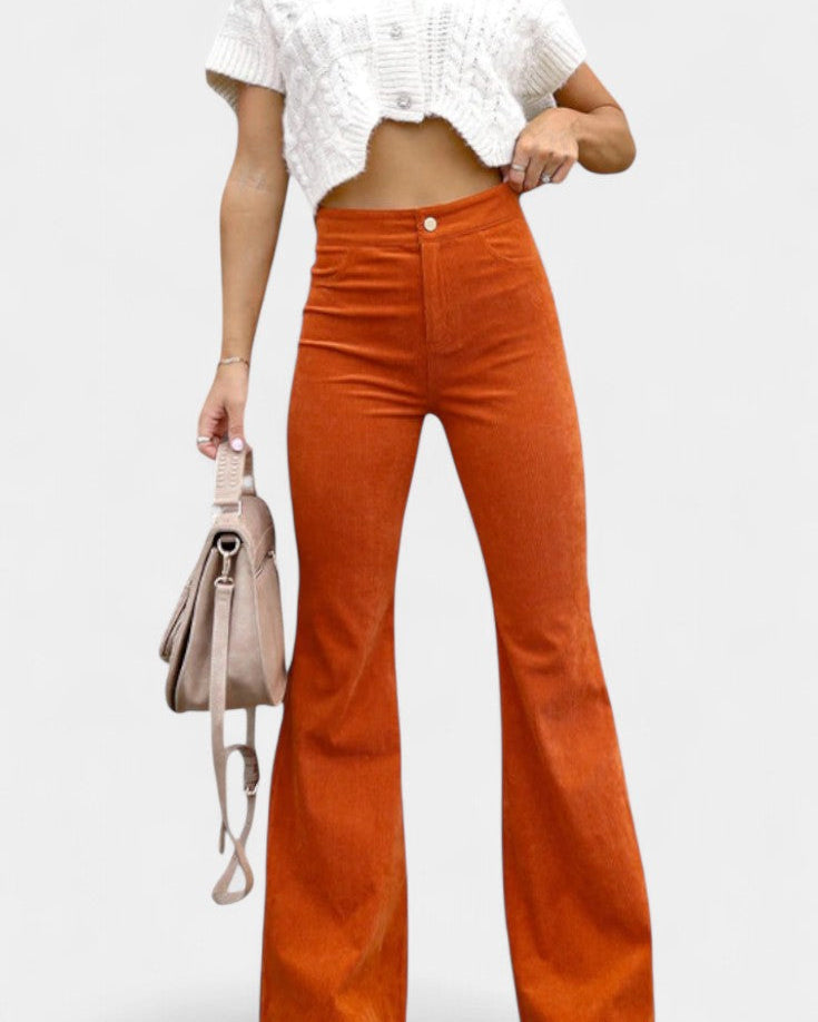 Kiara Pantalones de Terciopelo de Pierna Ancha de Cintura Alta