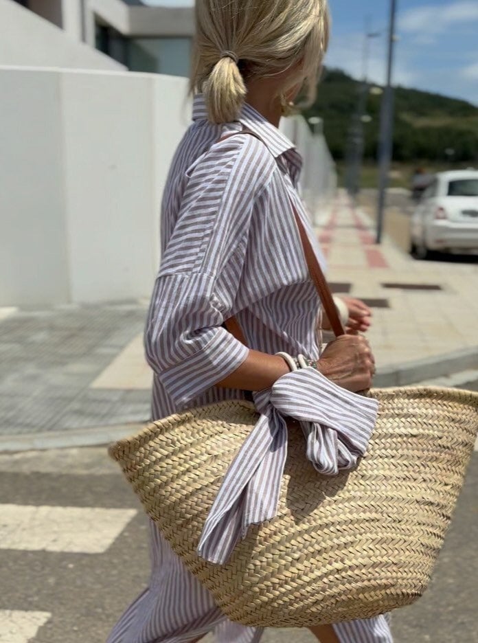 AZENITH - VESTIDO CASUAL A RAYAS CON CORDONES