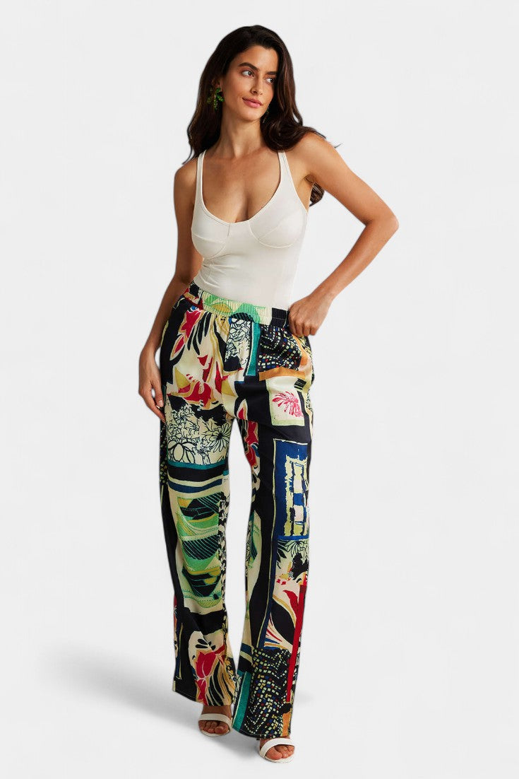 Arce Pantalones Rectos de Cintura Alta con Estampado Floral