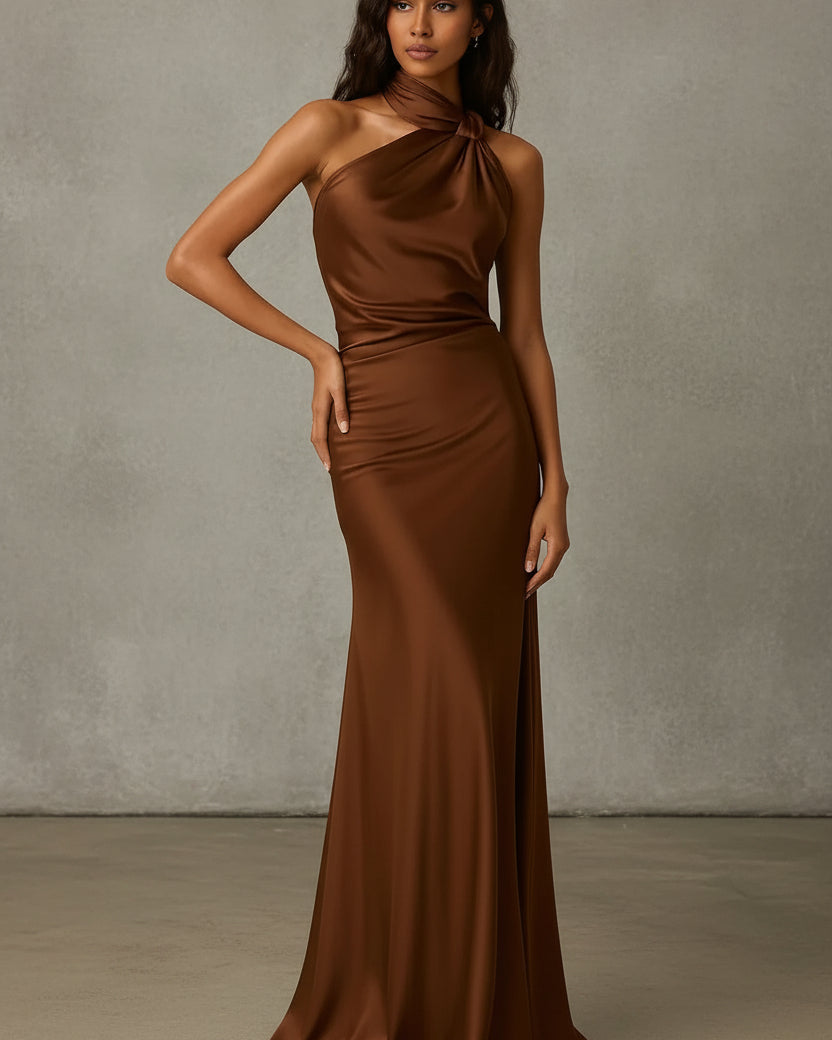 VESTIDO LARGO SATINADO DE GALA