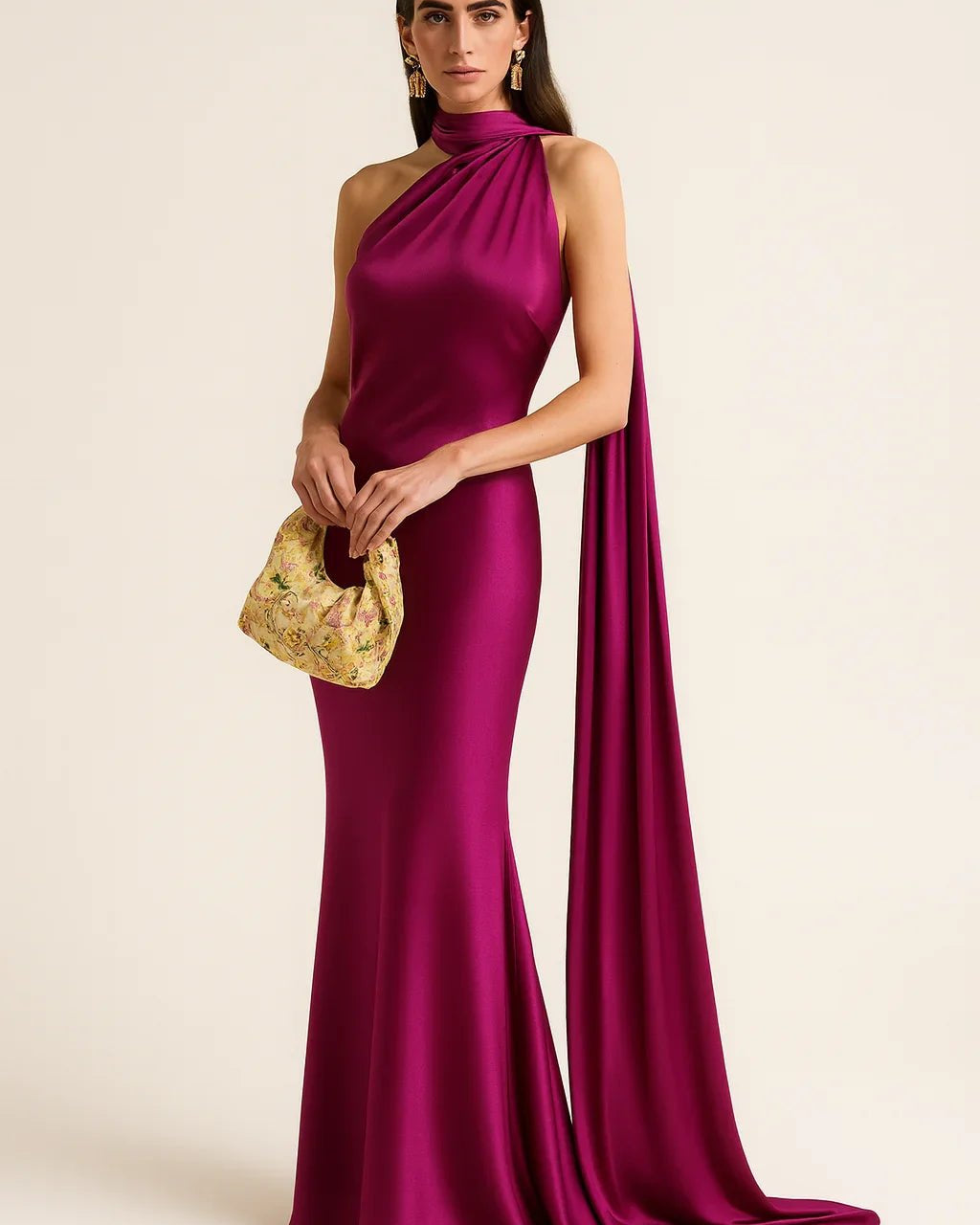 VESTIDO LARGO SATINADO DE GALA