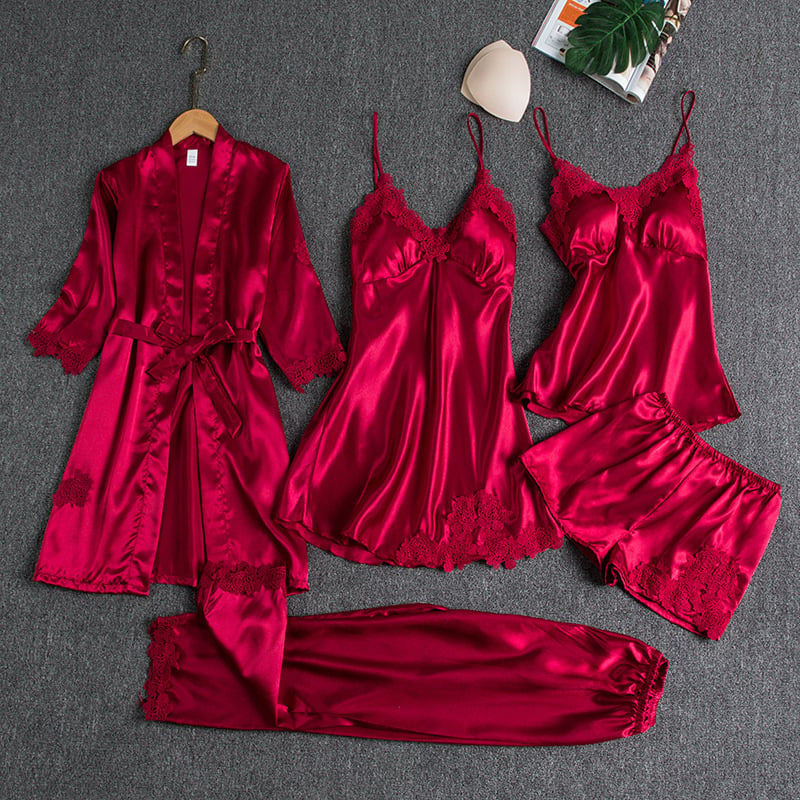 Conjunto de vestido de noche de seda helada para damas - 5 piezas elegantes