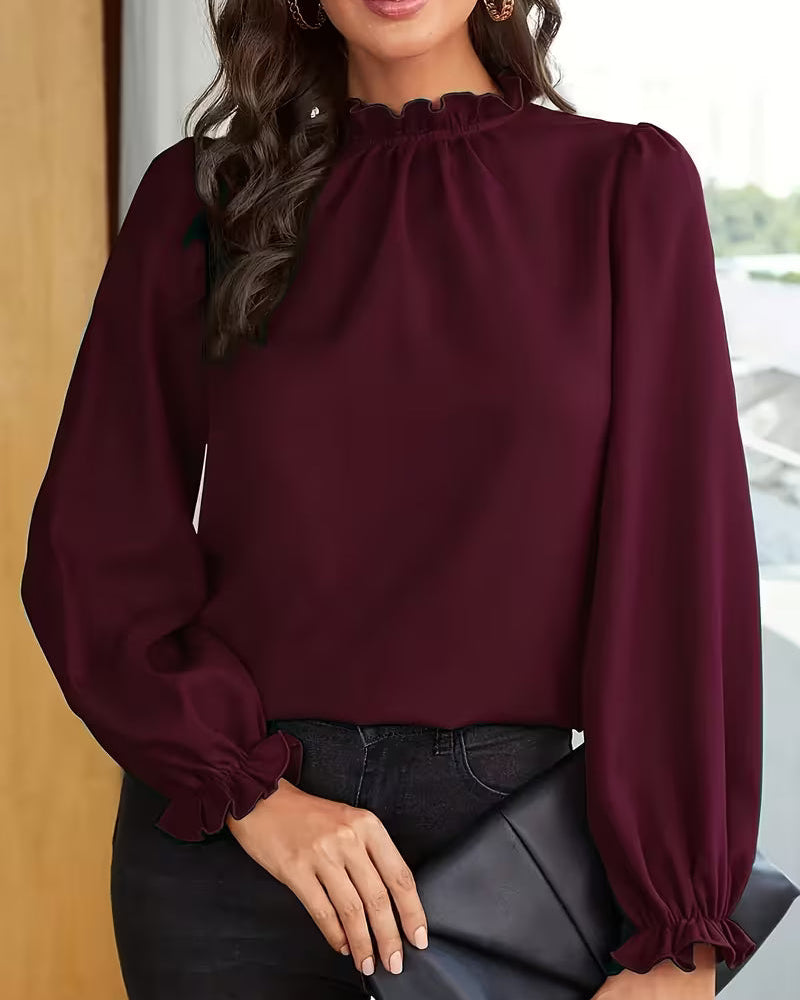 AURELIA™ – BLUSA CON CUELLO DE VOLANTES Y MANGAS ABULLONADAS