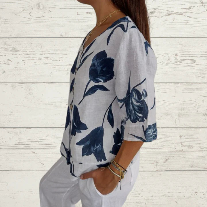 Denisa™ - Top de túnica estampado con escote en V