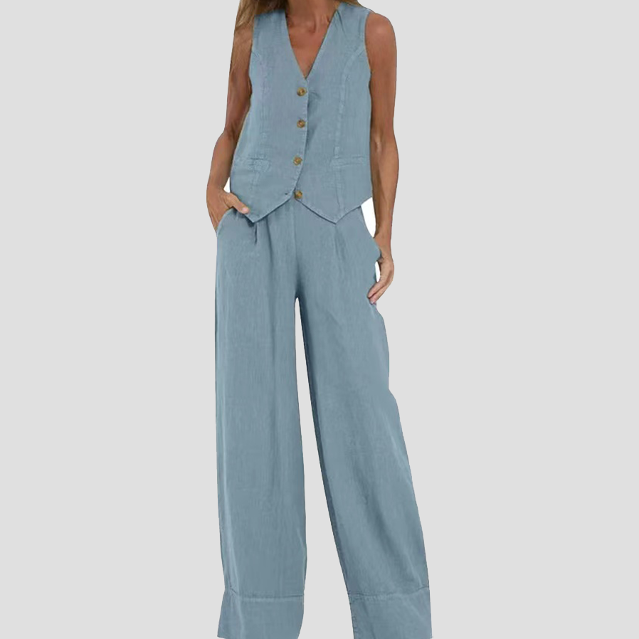 Aira™ - Chaleco con botones y pantalones anchos a juego