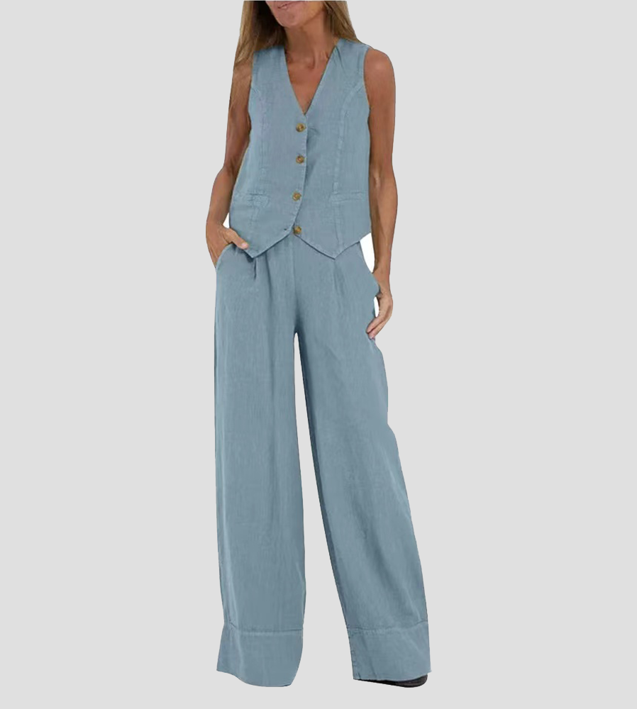 Aira™ - Chaleco con botones y pantalones anchos a juego