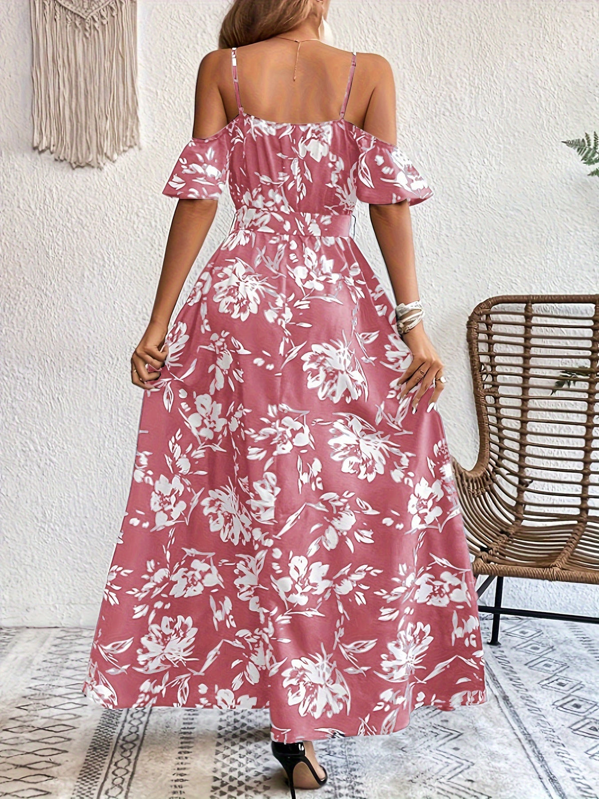 Vestido Sin Mangas de Impresión Floral con Alta Abertura para Mujeres