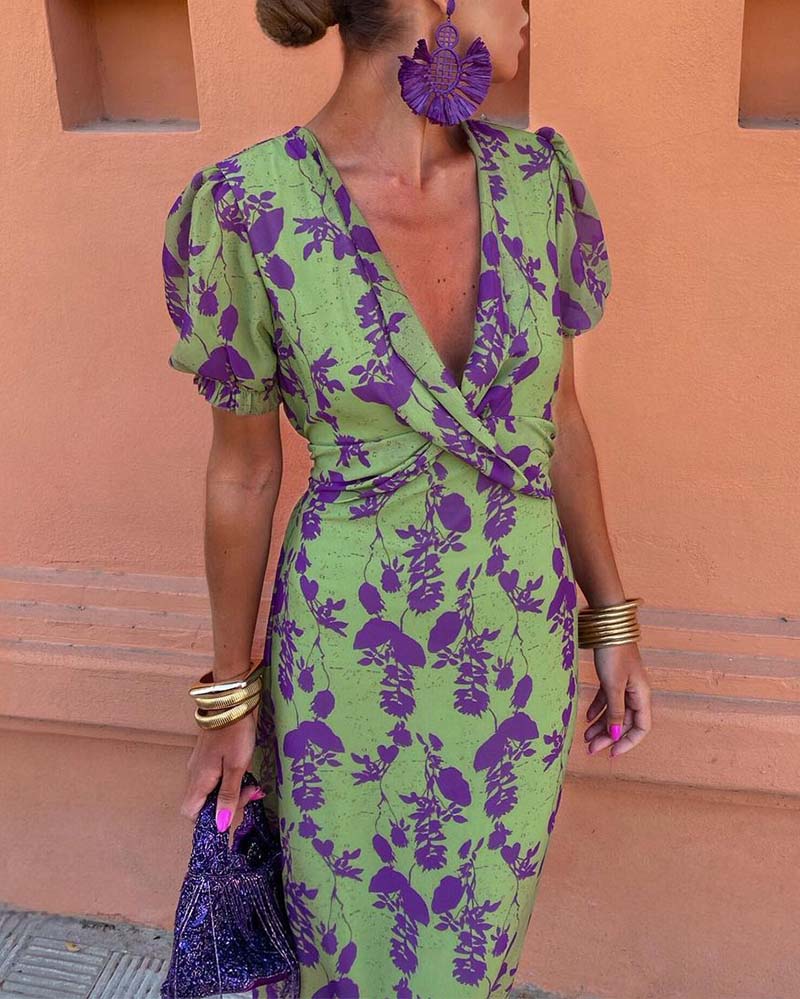 Brie | Vestido Midi Floral con Escote en V