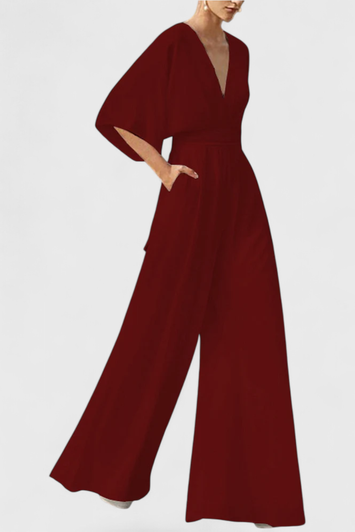 Isaura | Mono Largo Elegante con Pierna Ancha y Escote en V