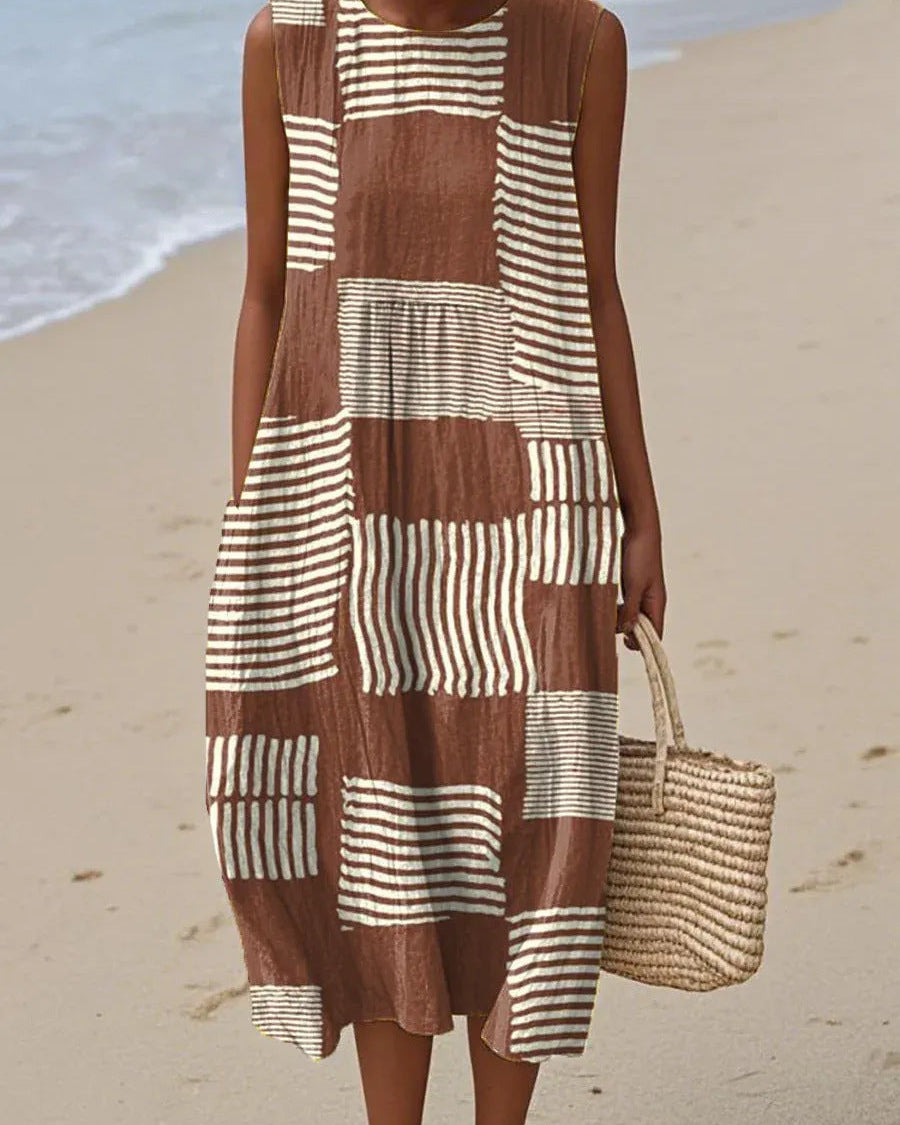 Lina | Vestido Midi Patchwork Marrón