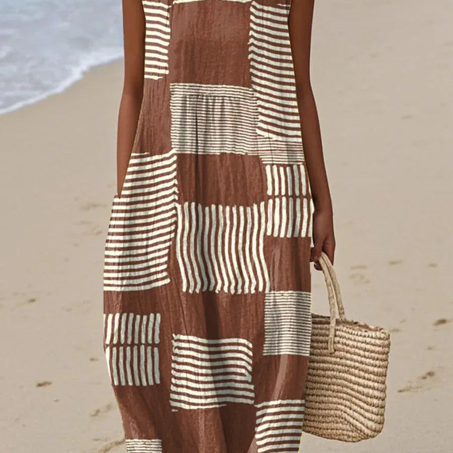 Lina | Vestido Midi Patchwork Marrón