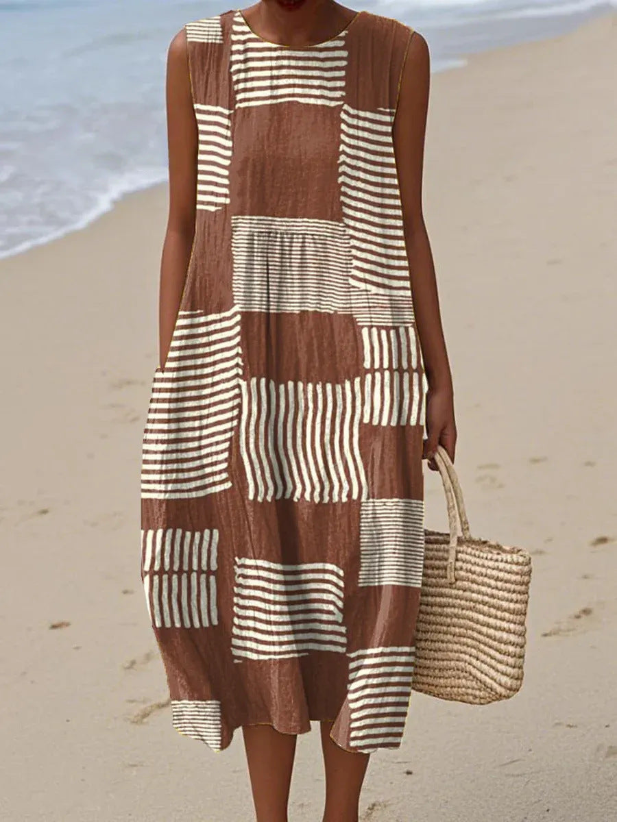 Lina | Vestido Midi Patchwork Marrón