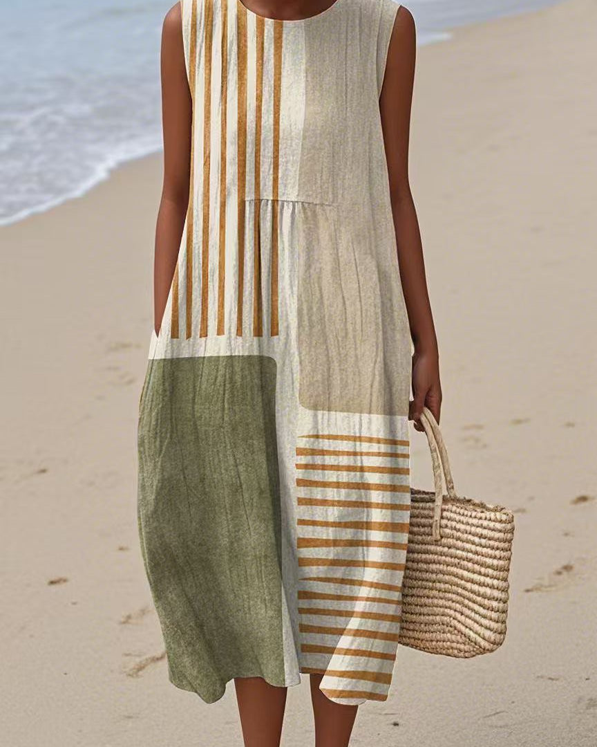 Olivia | Vestido Midi Bloques Naturales