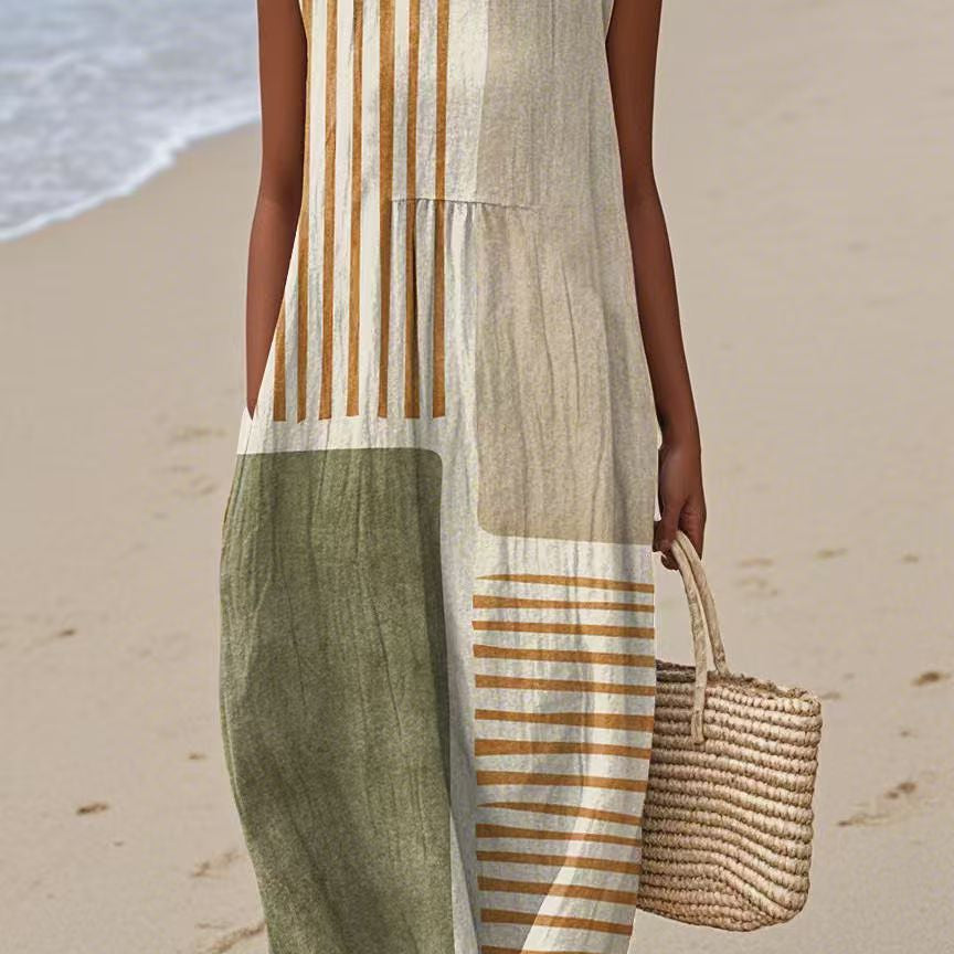 Olivia | Vestido Midi Bloques Naturales