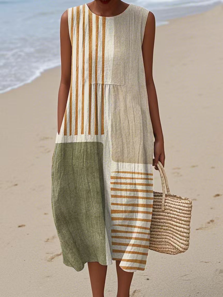 Olivia | Vestido Midi Bloques Naturales