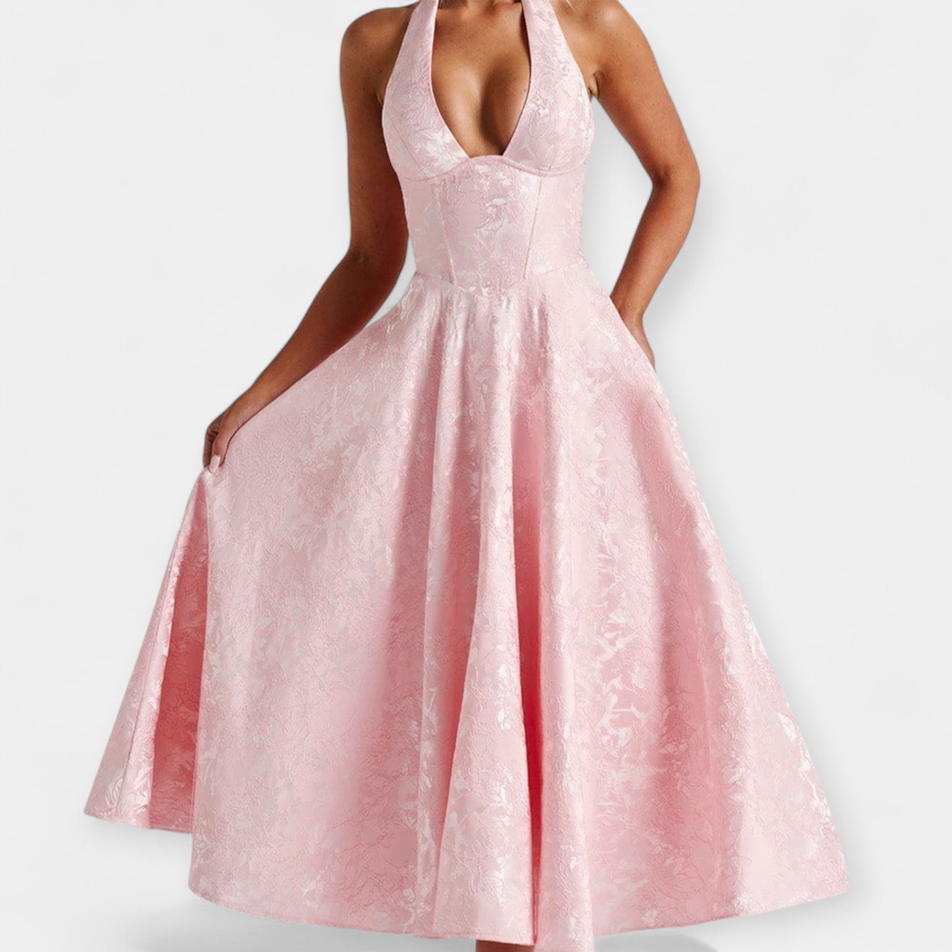 Vestido Midi con Espalda Abierta y Corsé Elegante