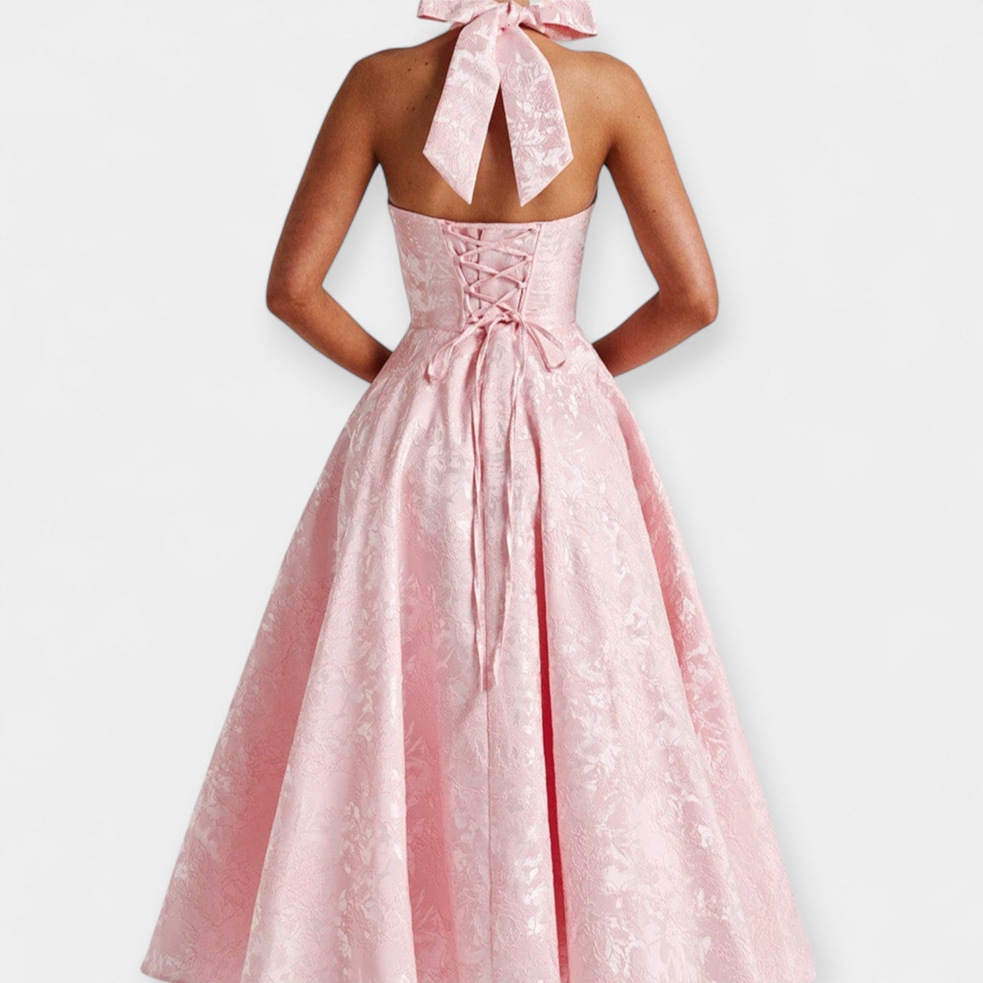 Vestido Midi con Espalda Abierta y Corsé Elegante