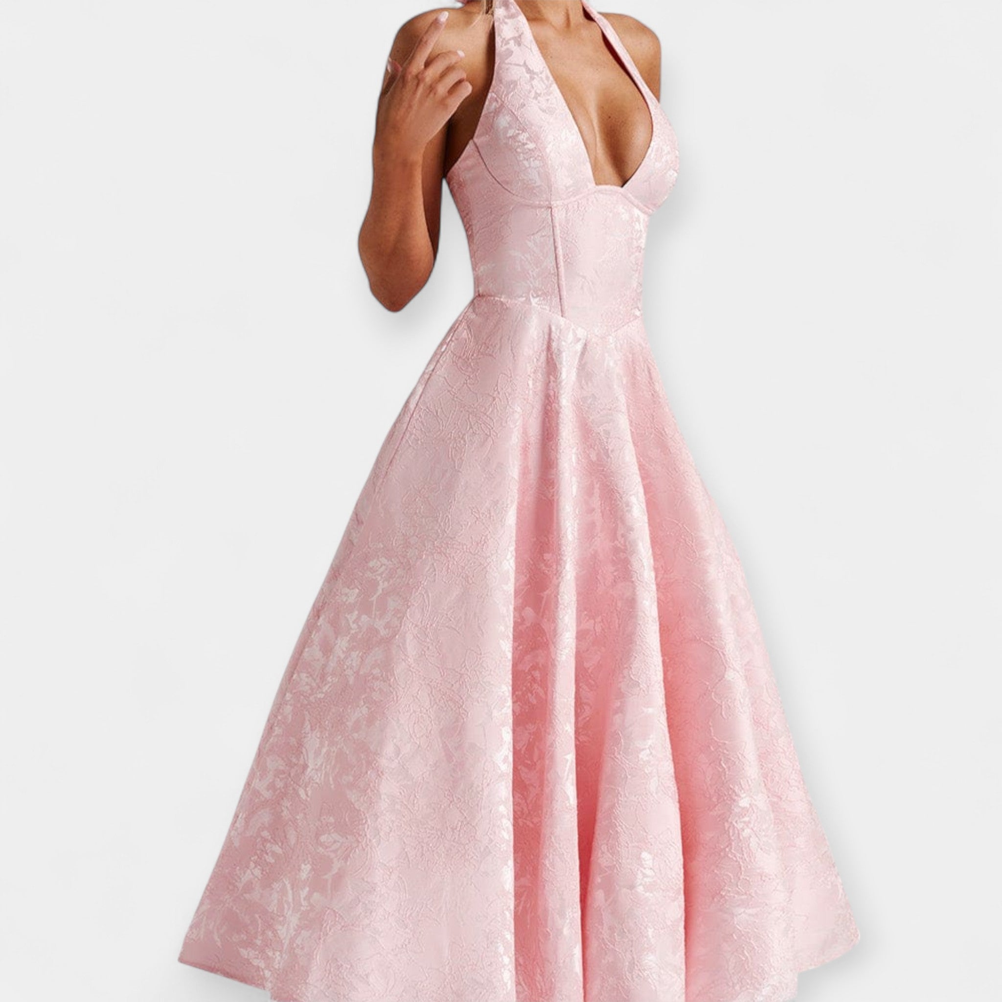 Vestido Midi con Espalda Abierta y Corsé Elegante
