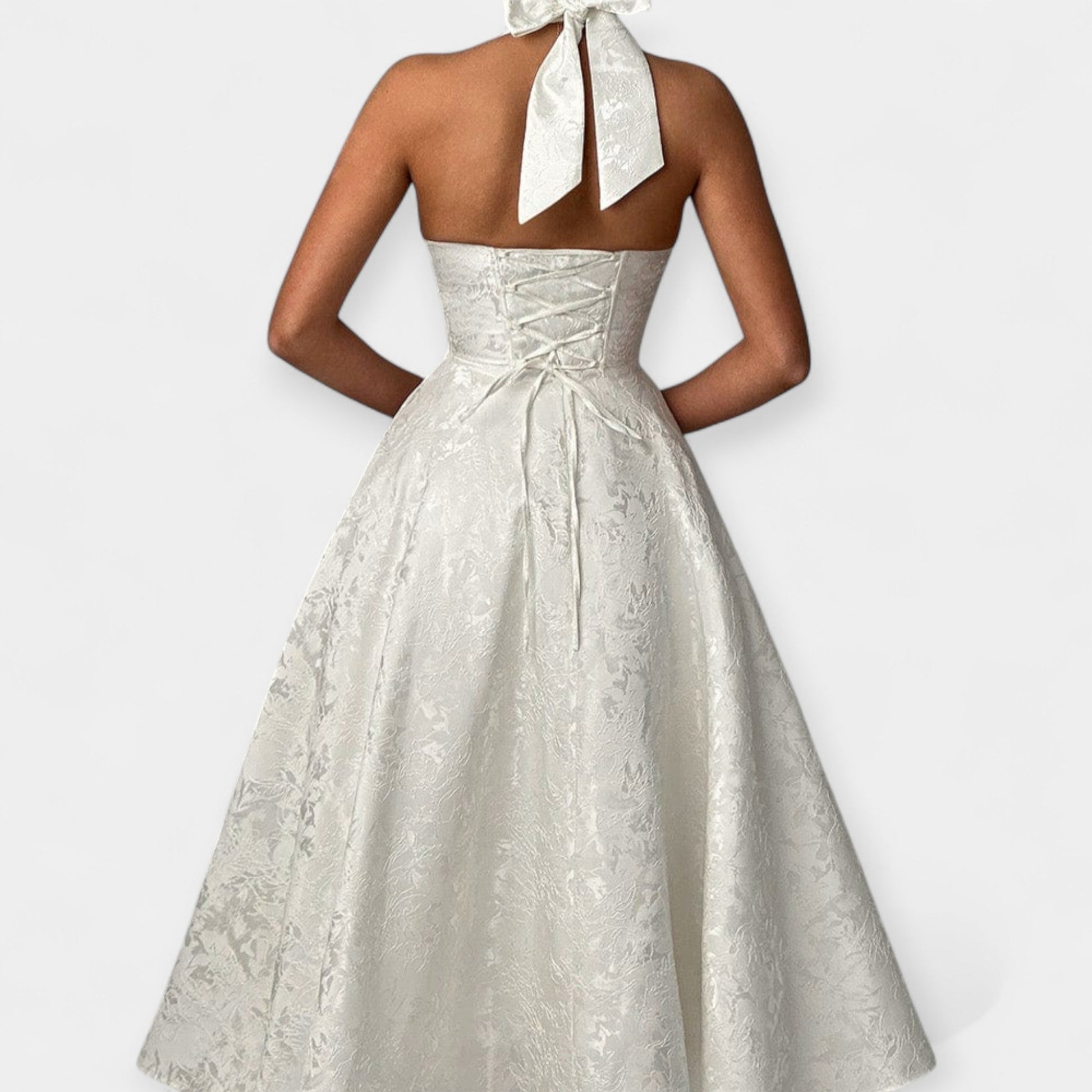 Vestido Midi con Espalda Abierta y Corsé Elegante