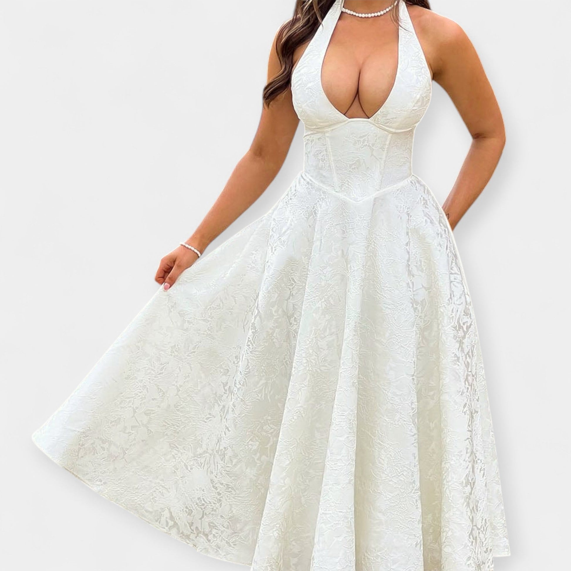 Vestido Midi con Espalda Abierta y Corsé Elegante