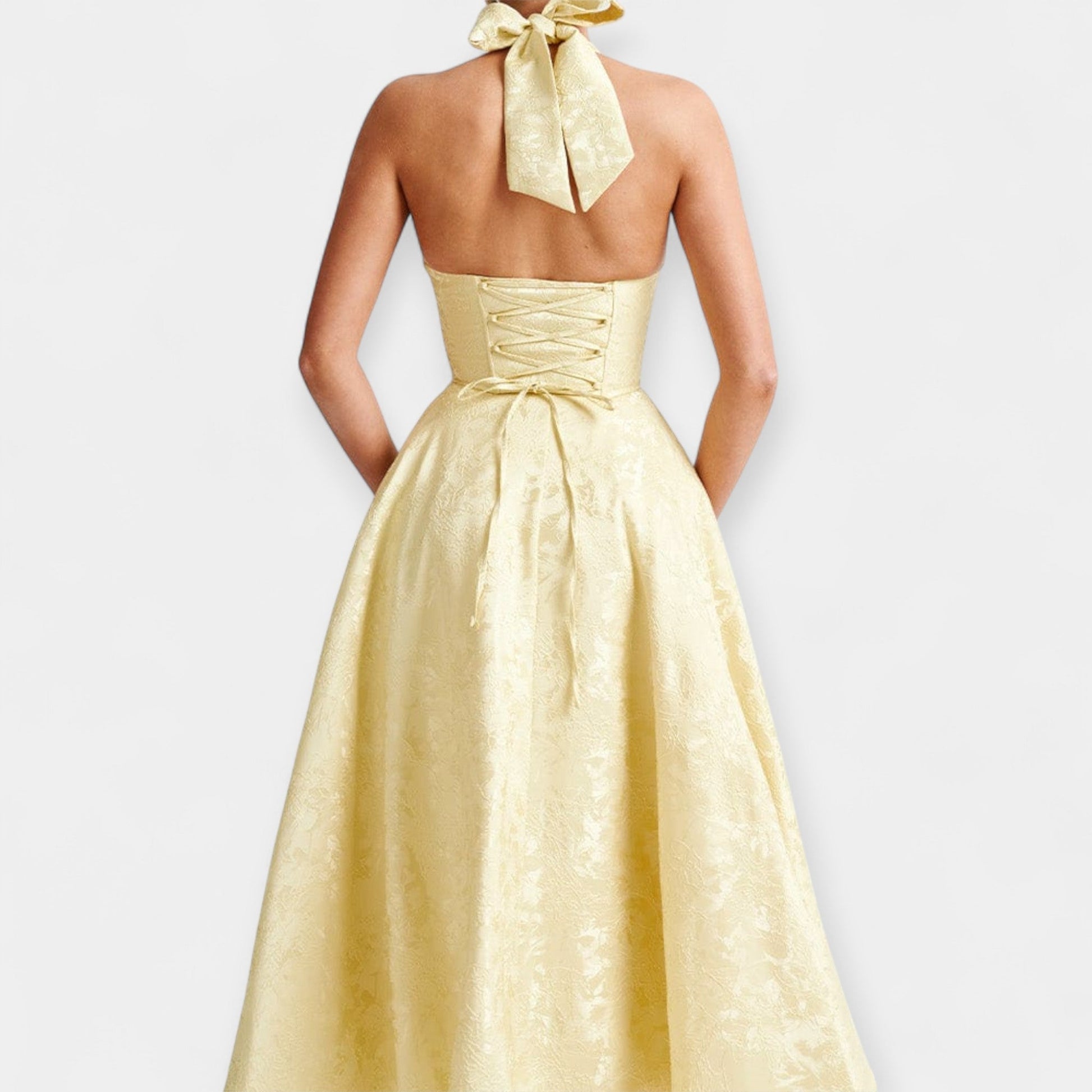 Vestido Midi con Espalda Abierta y Corsé Elegante