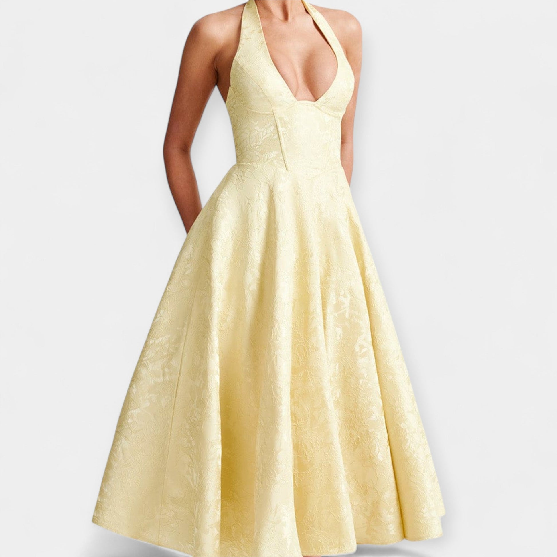 Vestido Midi con Espalda Abierta y Corsé Elegante