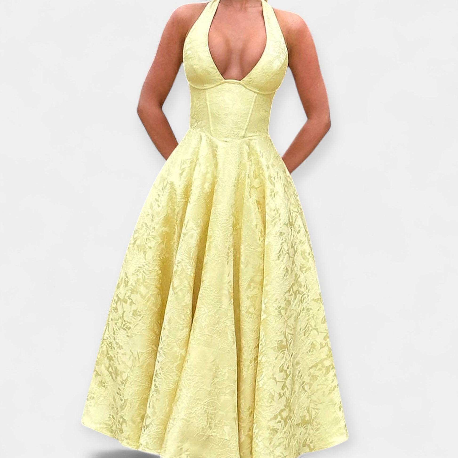 Vestido Midi con Espalda Abierta y Corsé Elegante