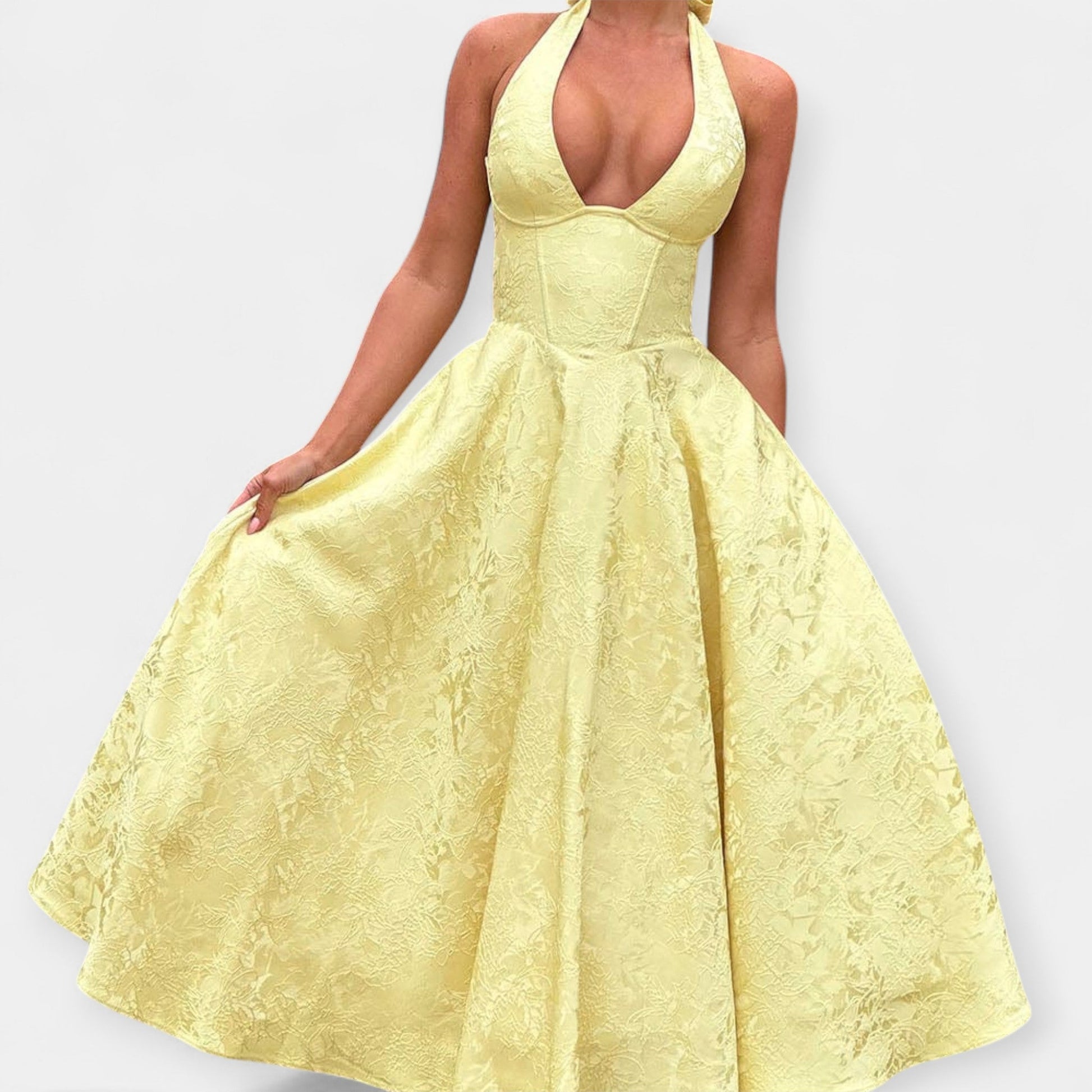 Vestido Midi con Espalda Abierta y Corsé Elegante