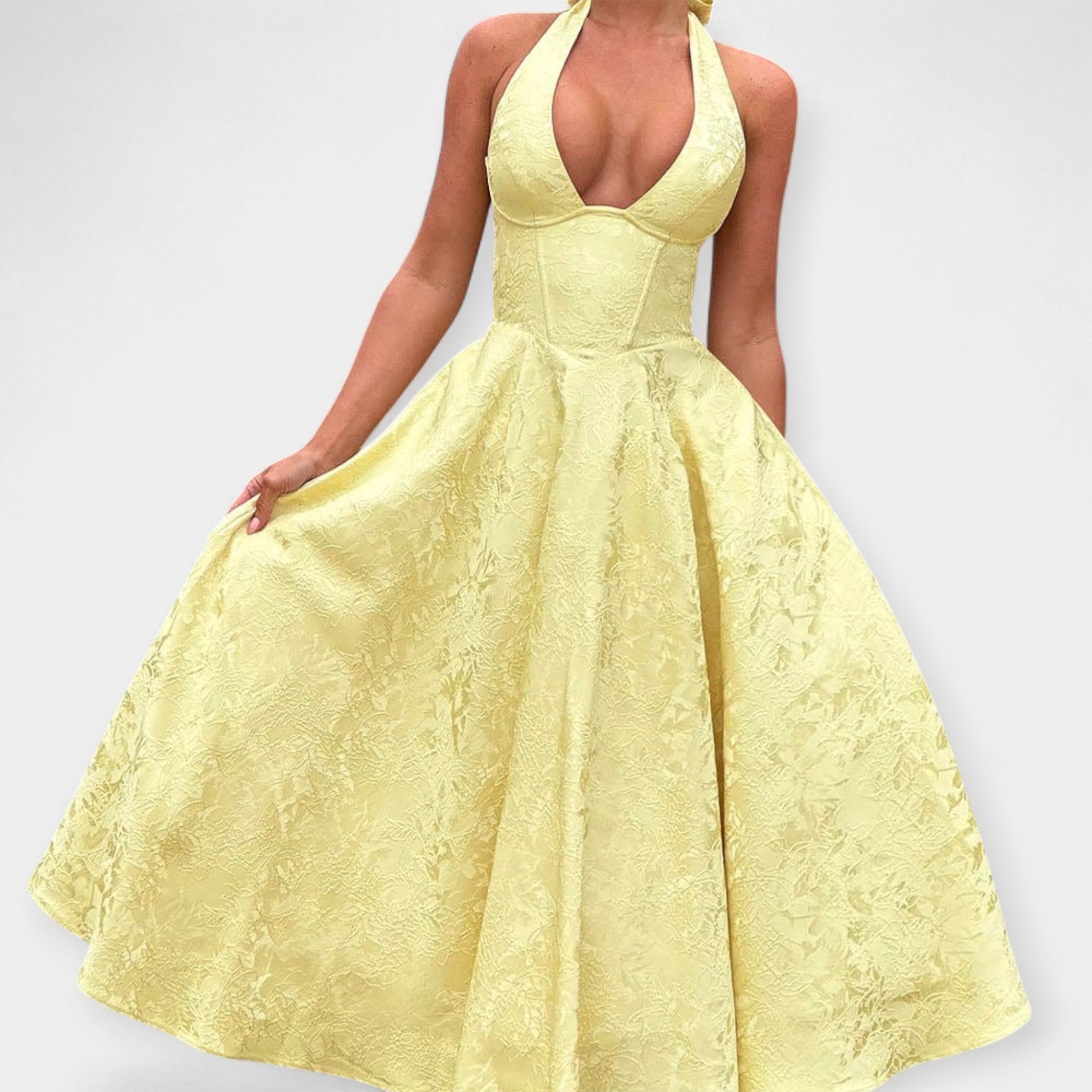 Vestido Midi con Espalda Abierta y Corsé Elegante