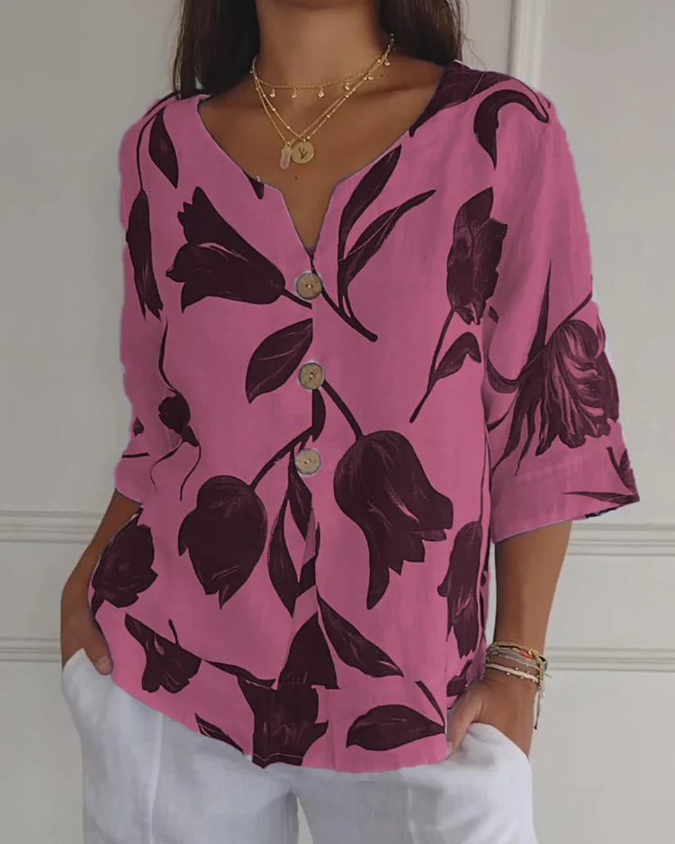 Denisa™ - Top de túnica estampado con escote en V