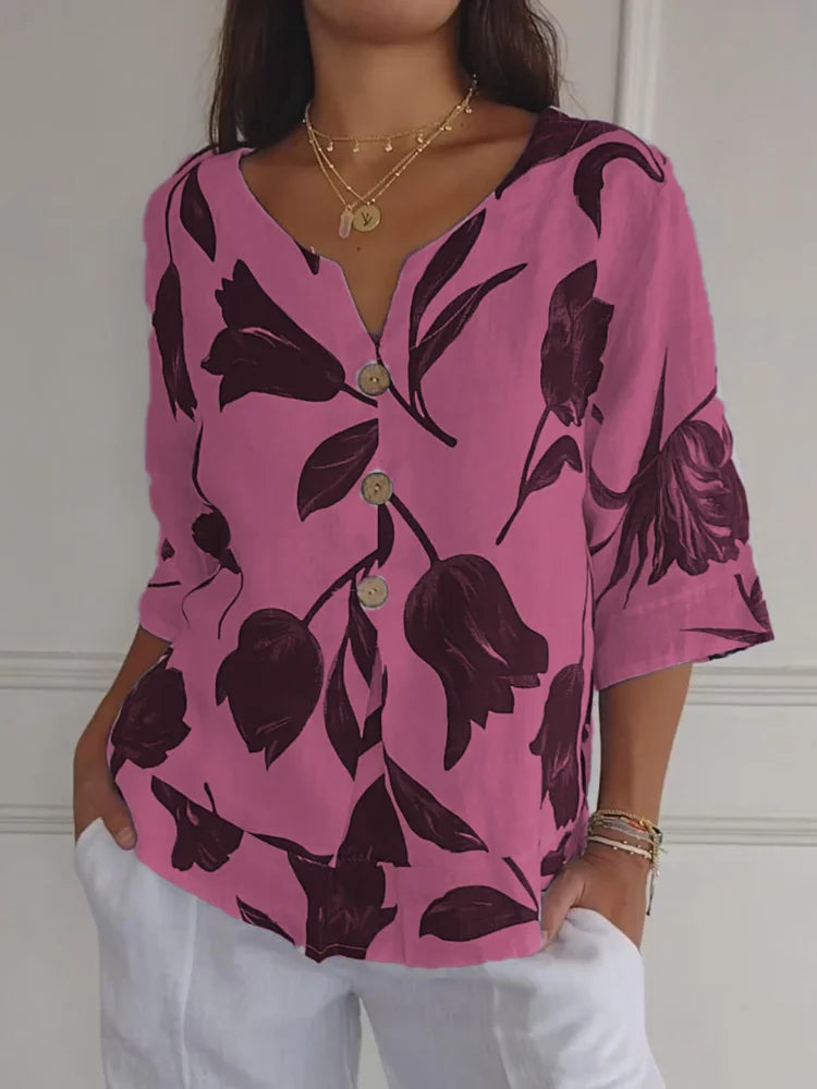 Denisa™ - Top de túnica estampado con escote en V