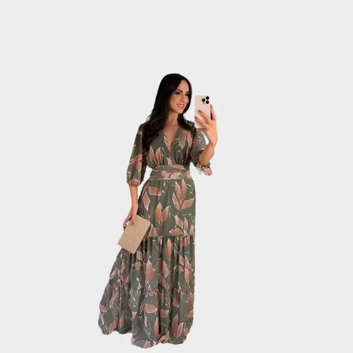 Vestido Largo con Diseño Floral y Ajuste Cómodo para Días Elegantes