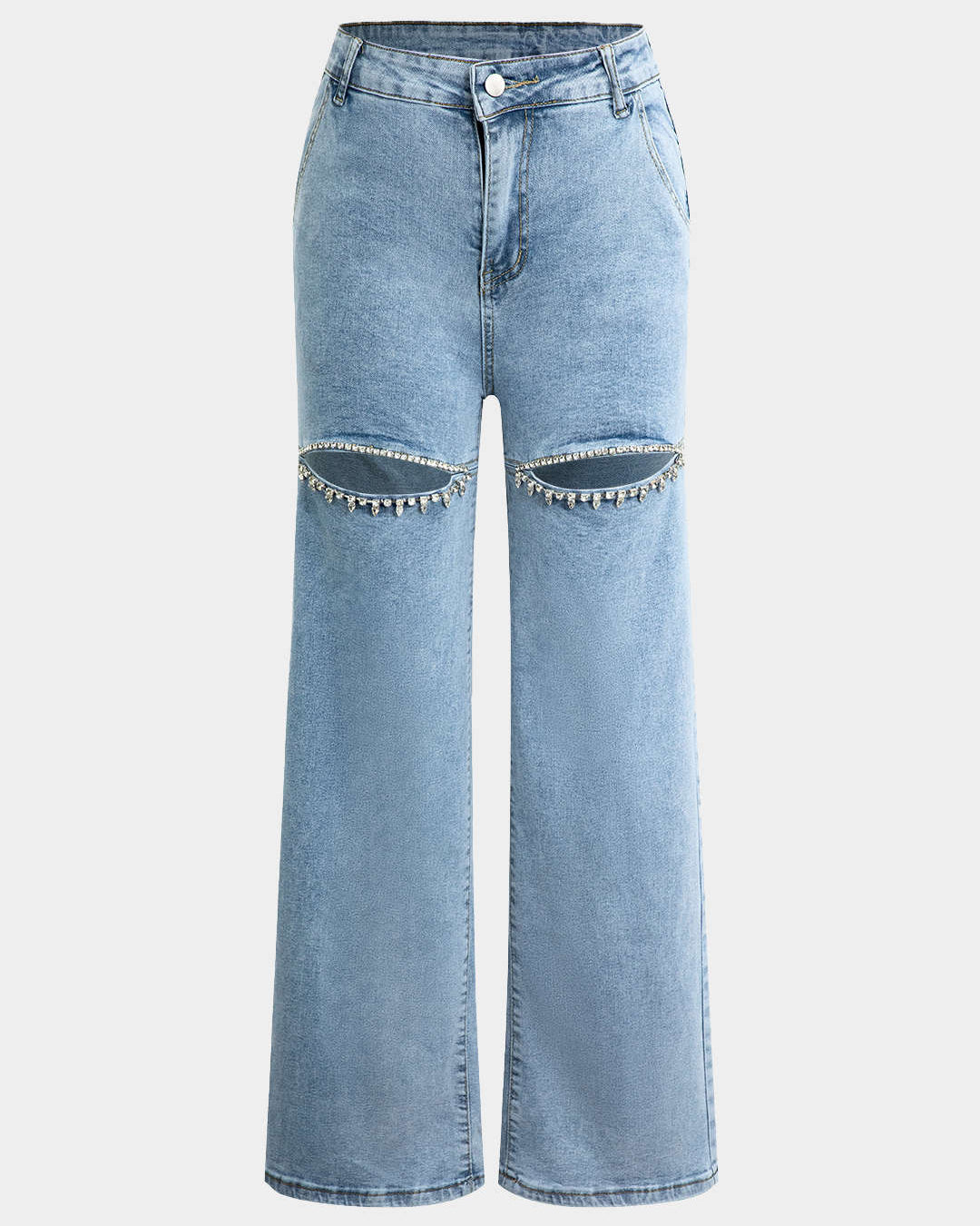 Jeans Evian Rotos de Pierna Recta con Rhinestones