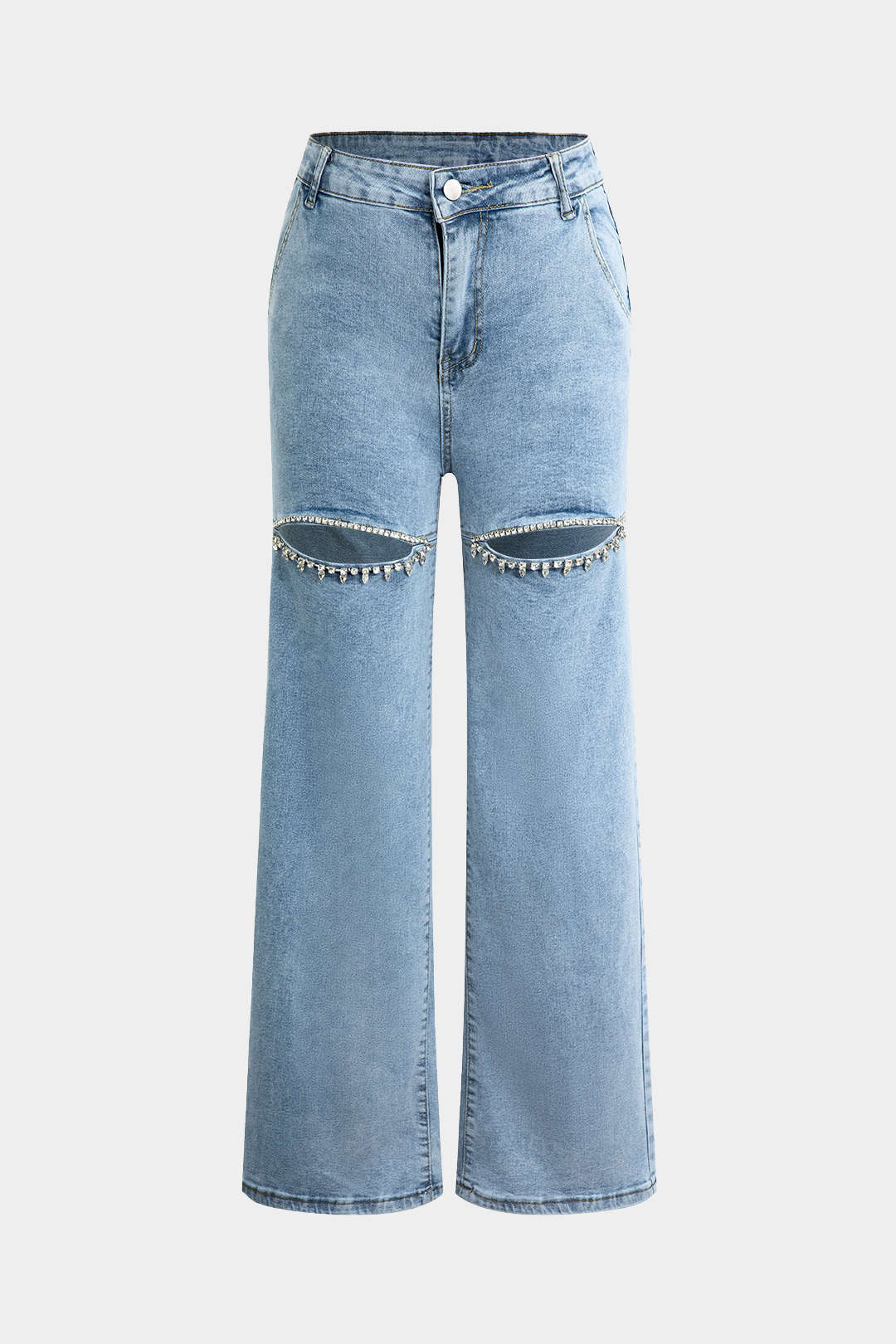 Jeans Evian Rotos de Pierna Recta con Rhinestones