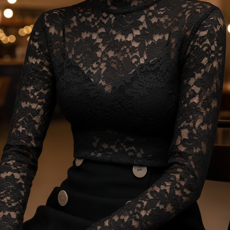 Carmen | Blusa de encaje para mujer con cuello alto de primavera