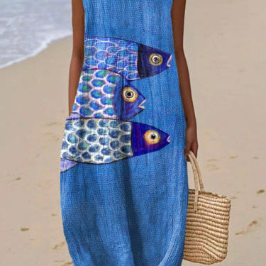 Aqua | Vestido Midi Peces Pintados