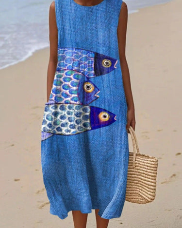 Aqua | Vestido Midi Peces Pintados