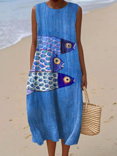 Aqua | Vestido Midi Peces Pintados