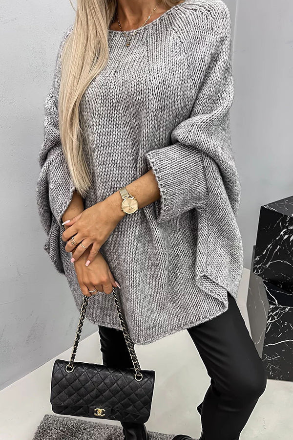 Helivra - Suéter de punto suave con cuello redondo casual