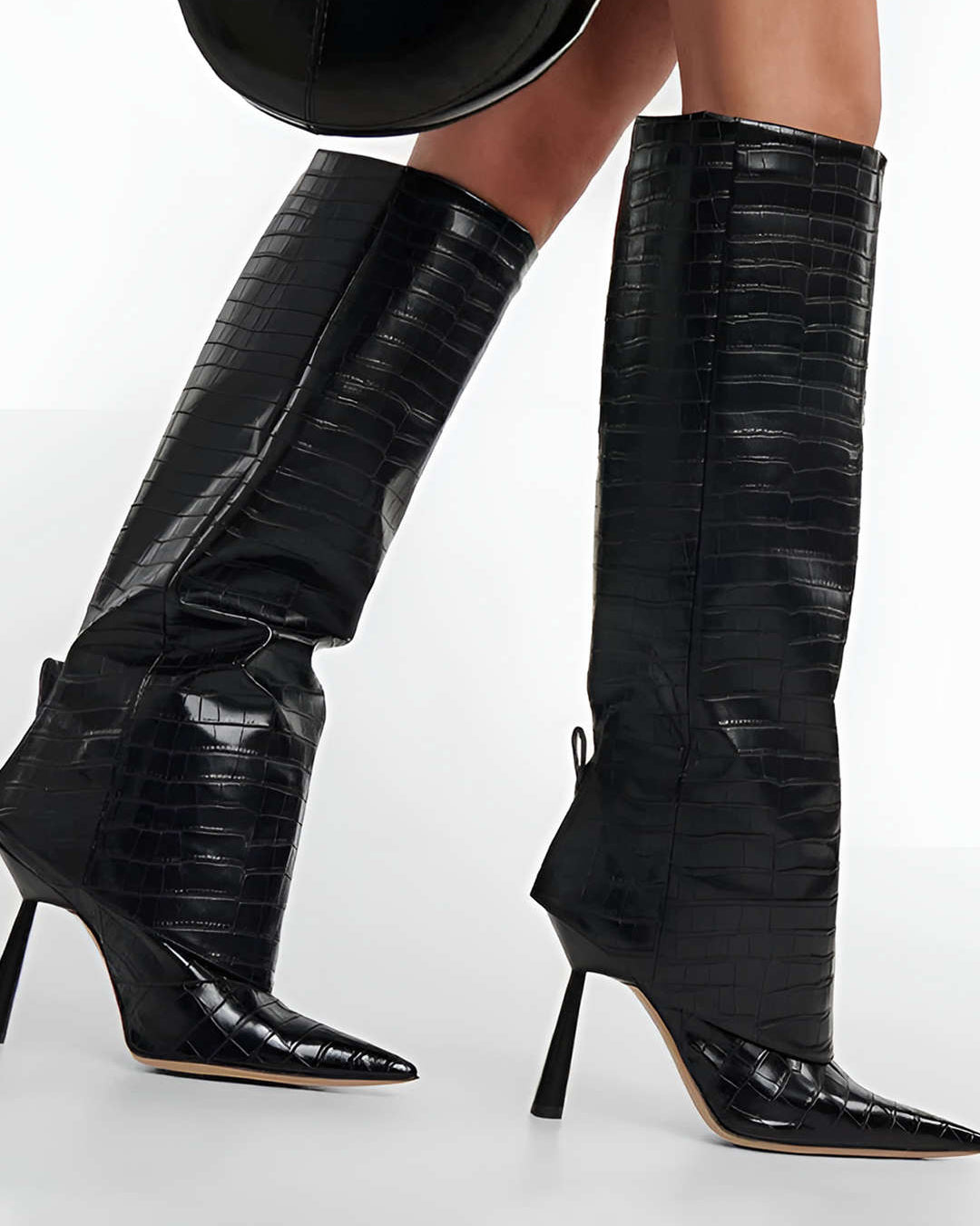 Botas de Tacón Alto de Cuero Sintético de Cocodrilo con Punta Afilar